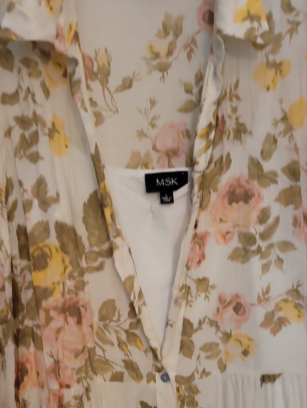 Worn Once, MSK Cream Maxi Shirt Dress with Pink & Yellow Floral Print - Picture 5 of 9